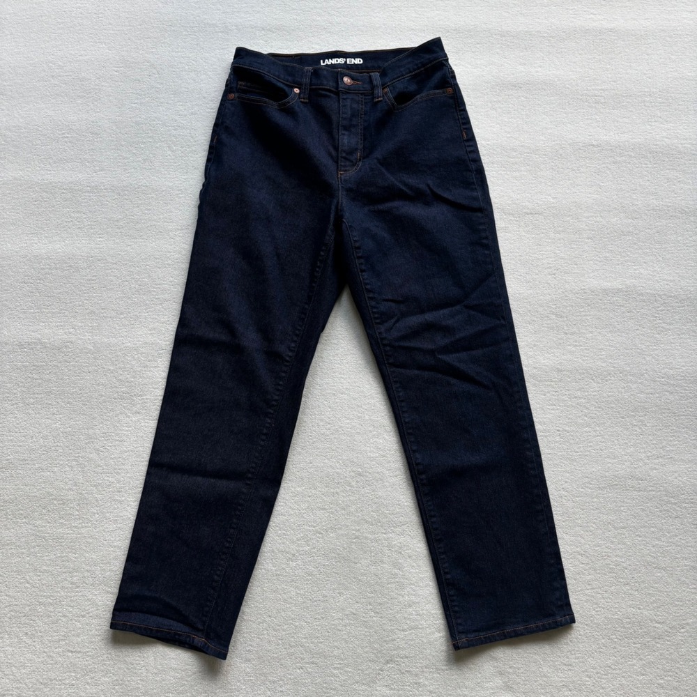 Lands' End Straight Leg Jeans Womens 8 Indigo‎ Dark Wash High Rise Denim